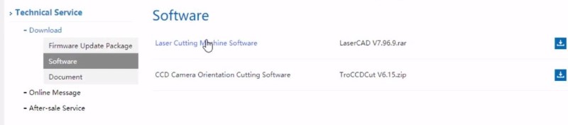A screenshot of where to download the latest LaserCAD software version.