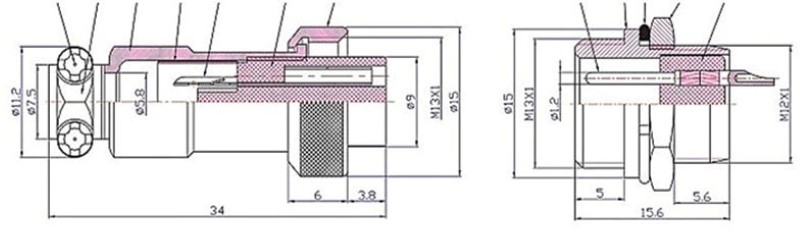 Cable End female round 12mm connector diagram