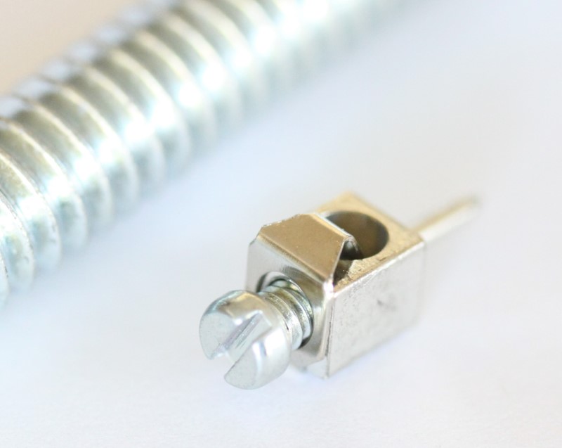 Mini binding post with tin contact looking towards the screw end