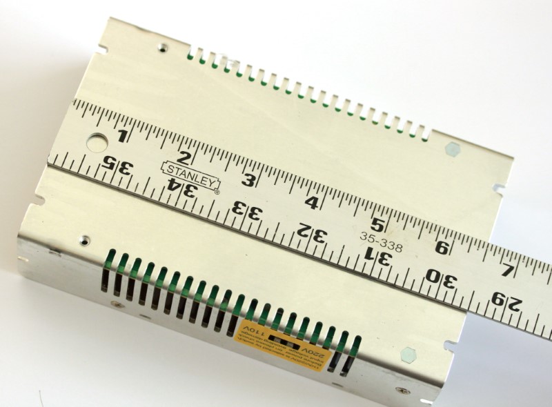 Length of the 24 volt 10 amp power supply measuring 6.5 inches