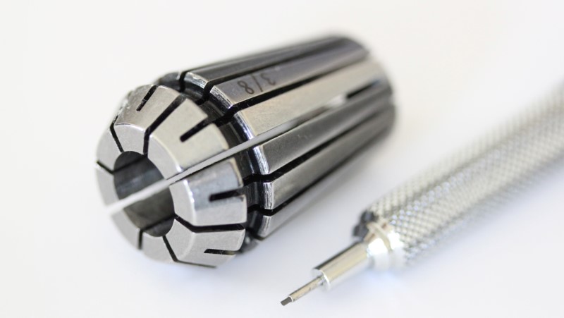 3/8 inch ER20 collet shown with mechanical pencil for scale