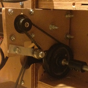 Close up of Jerry D's belt and pulley solution for the blackFoot x-axis