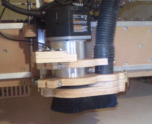 The porter cable router and dust shoe on the blackFoot CNC machine