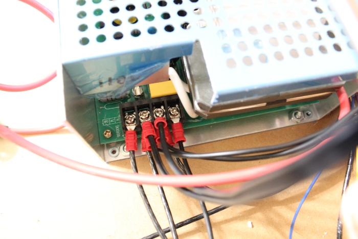 Closeup of all connections on the laser power supply.